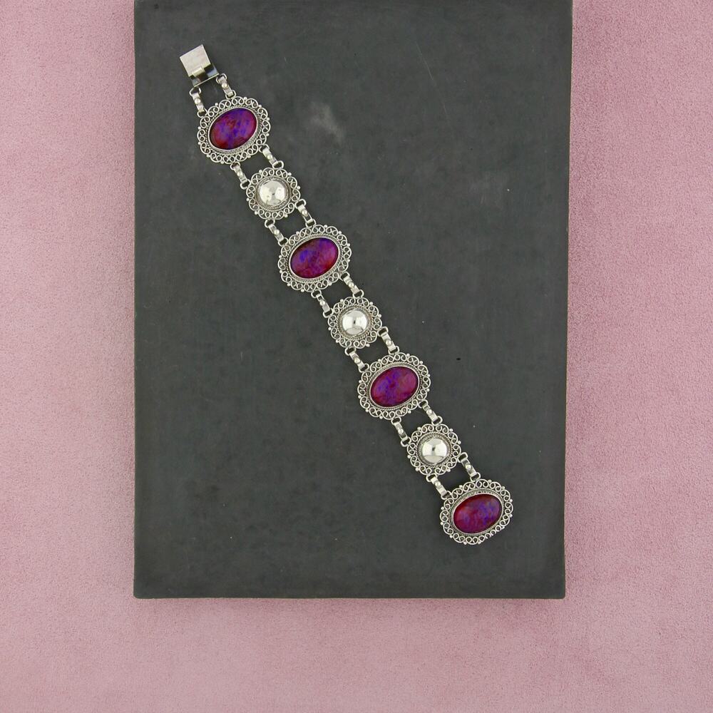mexico sterling silver vintage dragons breath cabochon link bracelet size 7in